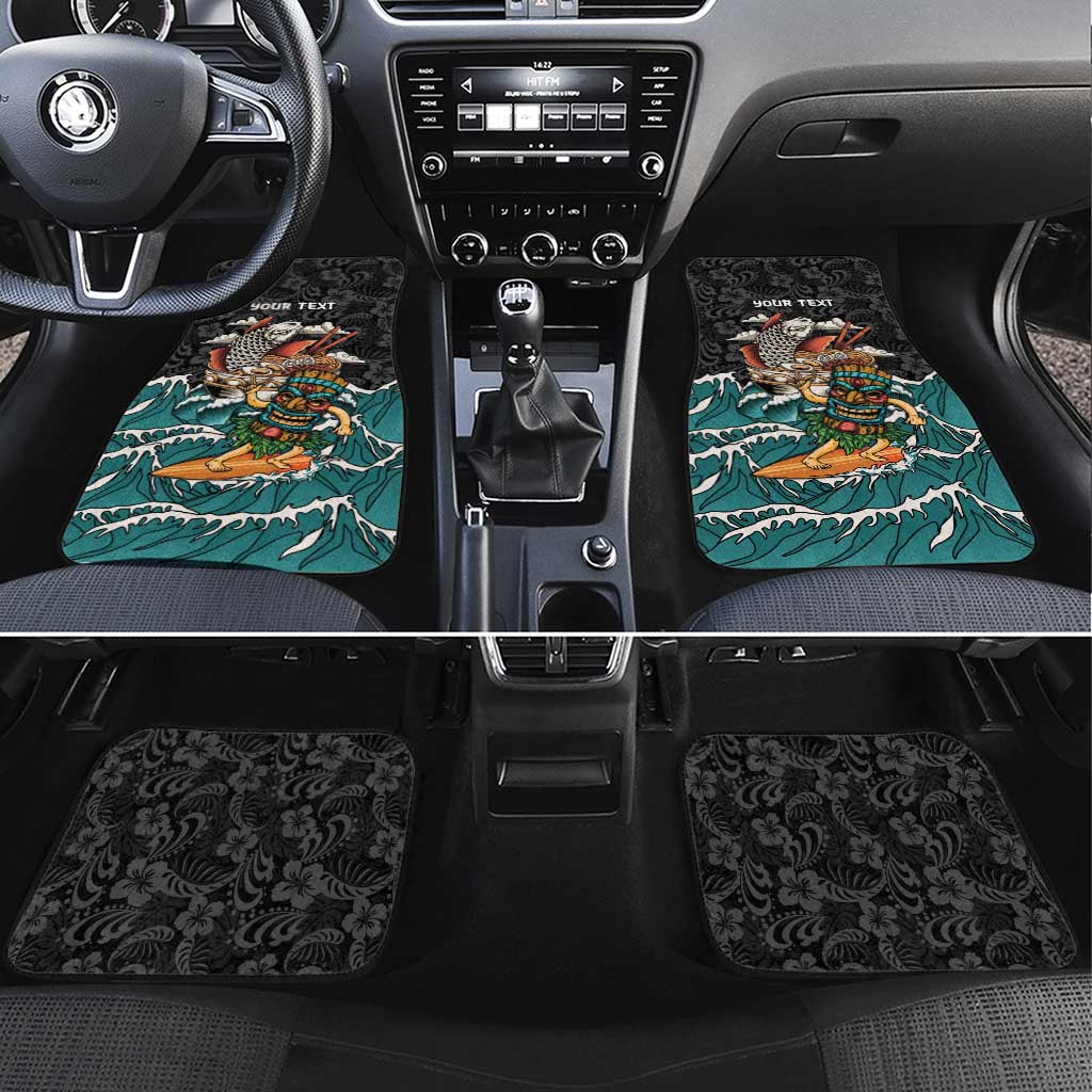 Personalized Japanese Koi Fish Ramen Car Mats Tiki Surfing Wagara Hibiscus Pattern LT9 Set 4pcs Black - Polynesian Pride