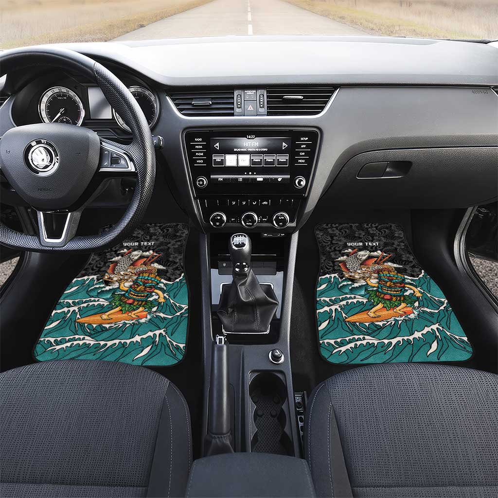 Personalized Japanese Koi Fish Ramen Car Mats Tiki Surfing Wagara Hibiscus Pattern LT9 Set 2pcs - Front Black - Polynesian Pride