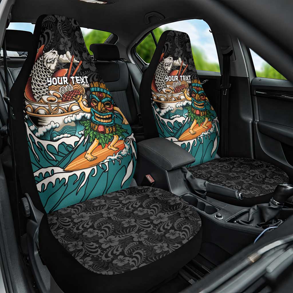 Personalized Japanese Koi Fish Ramen Car Seat Cover Tiki Surfing Wagara Hibiscus Pattern LT9 One Size Black - Polynesian Pride