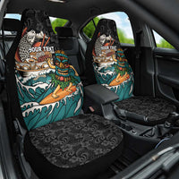 Personalized Japanese Koi Fish Ramen Car Seat Cover Tiki Surfing Wagara Hibiscus Pattern LT9 One Size Black - Polynesian Pride