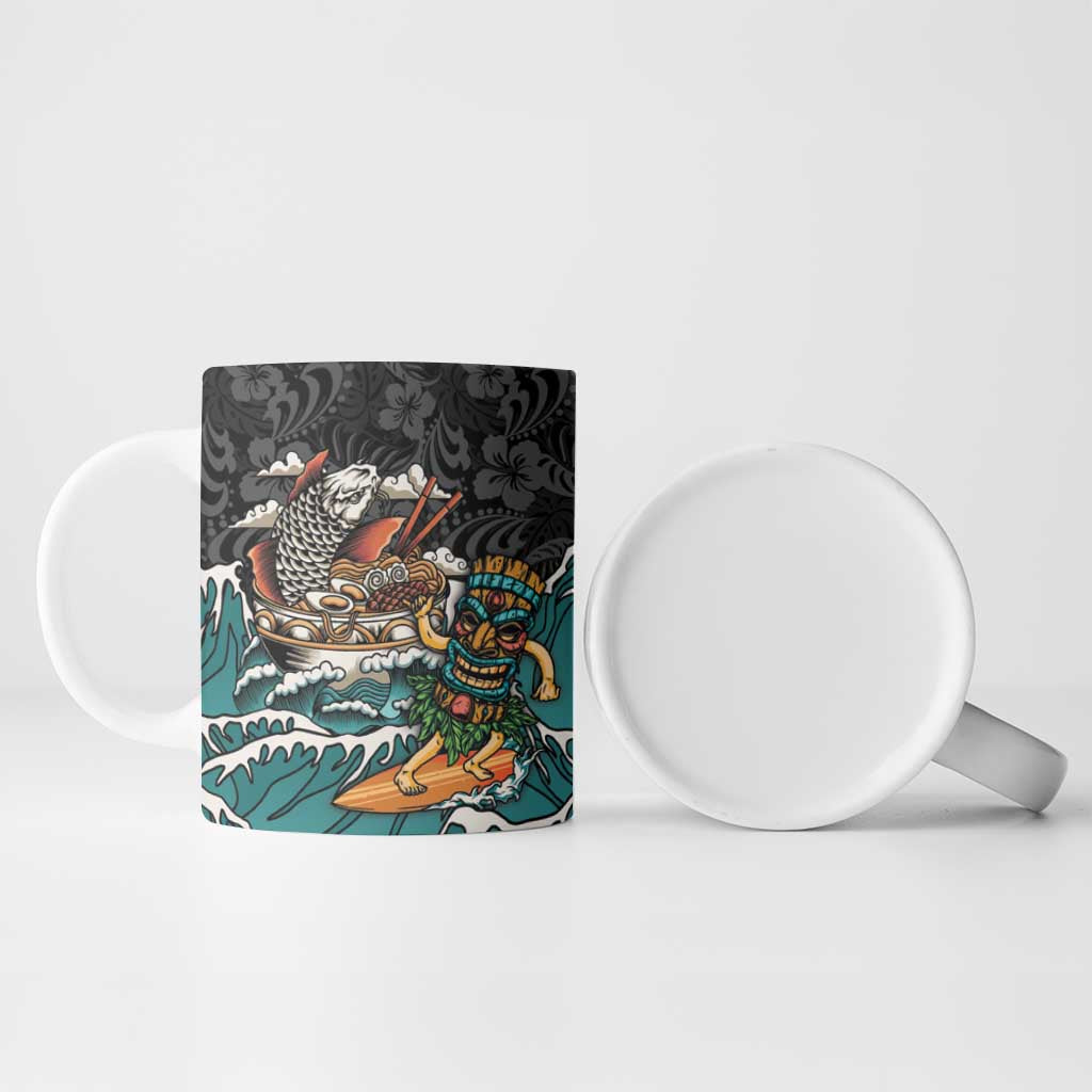 Personalized Japanese Koi Fish Ramen Ceramic Mug Tiki Surfing Wagara Hibiscus Pattern LT9 - Polynesian Pride
