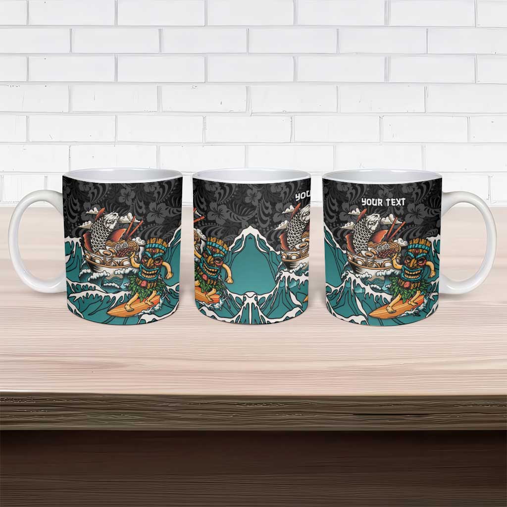 Personalized Japanese Koi Fish Ramen Ceramic Mug Tiki Surfing Wagara Hibiscus Pattern LT9 - Polynesian Pride