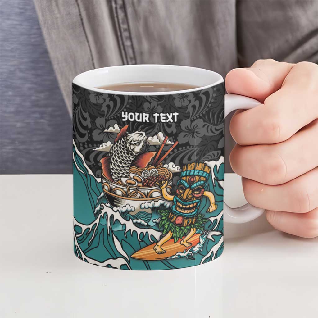 Personalized Japanese Koi Fish Ramen Ceramic Mug Tiki Surfing Wagara Hibiscus Pattern LT9 - Polynesian Pride