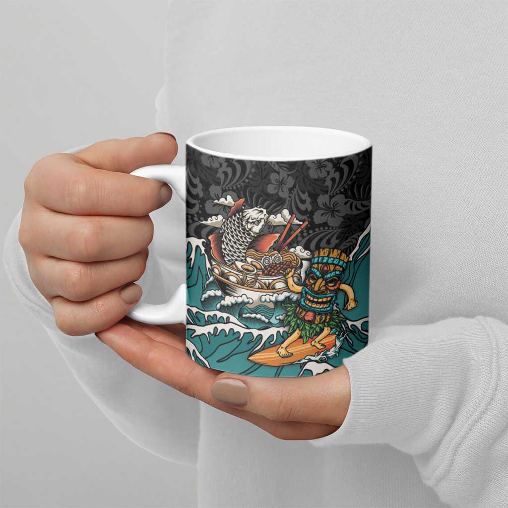 Personalized Japanese Koi Fish Ramen Ceramic Mug Tiki Surfing Wagara Hibiscus Pattern LT9 - Polynesian Pride
