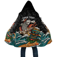 Personalized Japanese Koi Fish Ramen Cloak Tiki Surfing Wagara Hibiscus Pattern LT9 Unisex Black - Polynesian Pride