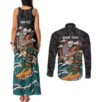 Personalized Japanese Koi Fish Ramen Couples Matching Tank Maxi Dress and Long Sleeve Button Shirt Tiki Surfing Wagara Hibiscus Pattern LT9 - Polynesian Pride