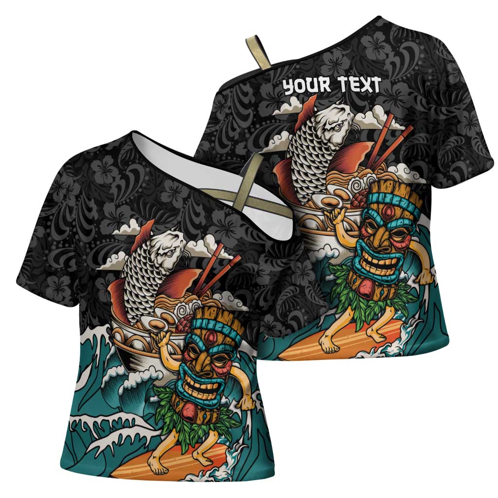 Personalized Japanese Koi Fish Ramen Cross Shoulder Shirt Tiki Surfing Wagara Hibiscus Pattern LT9 - Polynesian Pride