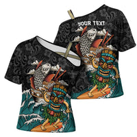 Personalized Japanese Koi Fish Ramen Cross Shoulder Shirt Tiki Surfing Wagara Hibiscus Pattern LT9 - Polynesian Pride