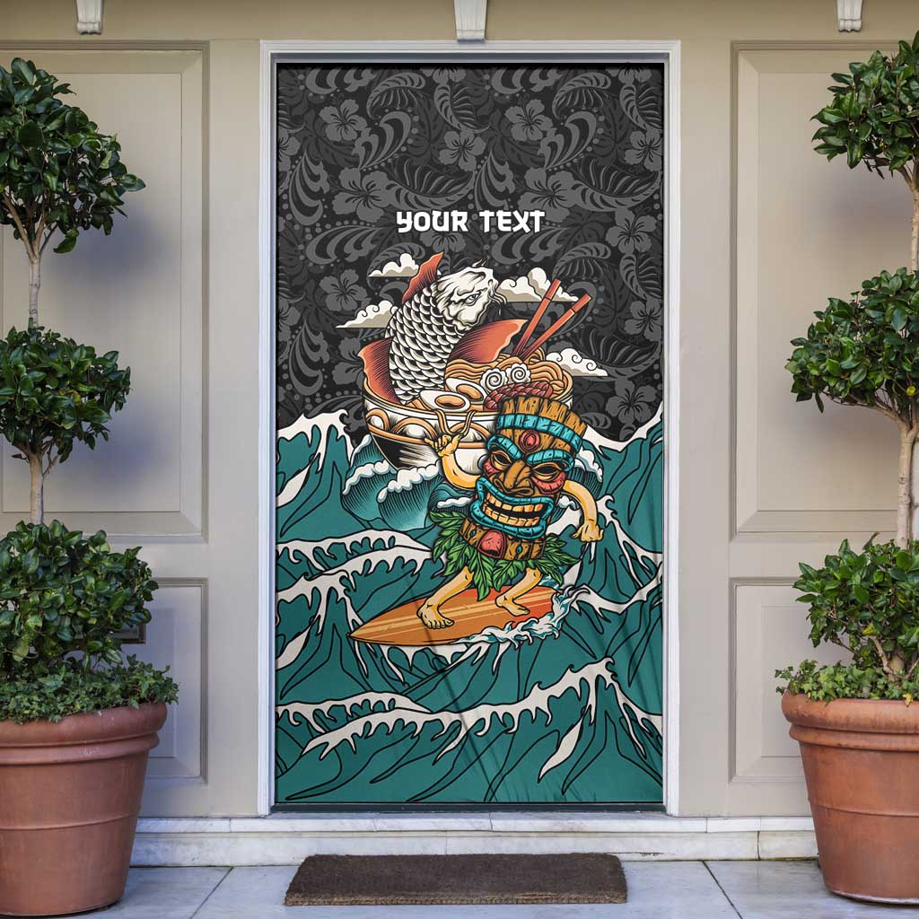 Personalized Japanese Koi Fish Ramen Door Cover Tiki Surfing Wagara Hibiscus Pattern LT9 Black - Polynesian Pride