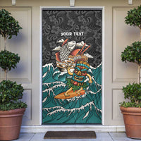 Personalized Japanese Koi Fish Ramen Door Cover Tiki Surfing Wagara Hibiscus Pattern LT9 Black - Polynesian Pride