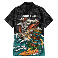 Personalized Japanese Koi Fish Ramen Family Matching Long Sleeve Bodycon Dress and Hawaiian Shirt Tiki Surfing Wagara Hibiscus Pattern