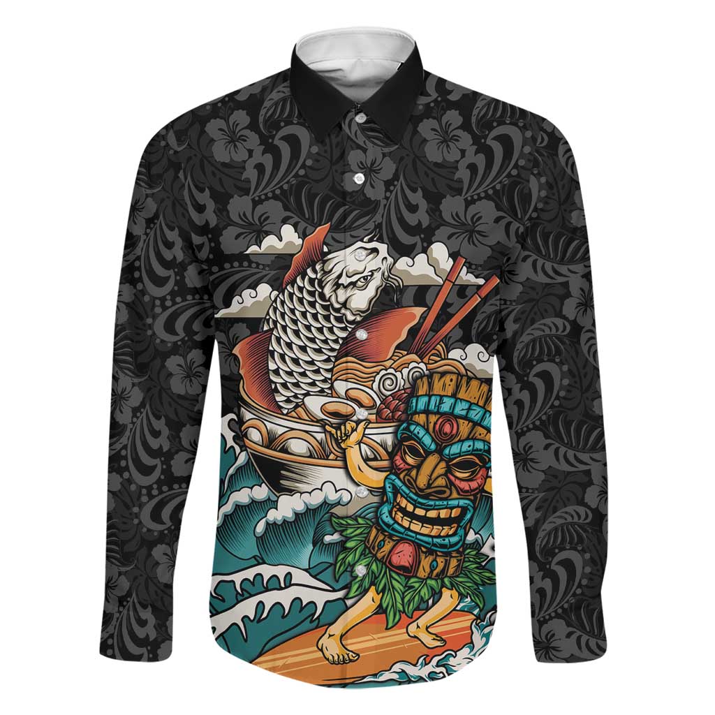 Personalized Japanese Koi Fish Ramen Family Matching Long Sleeve Bodycon Dress and Hawaiian Shirt Tiki Surfing Wagara Hibiscus Pattern