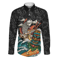Personalized Japanese Koi Fish Ramen Family Matching Long Sleeve Bodycon Dress and Hawaiian Shirt Tiki Surfing Wagara Hibiscus Pattern