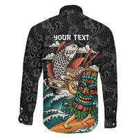 Personalized Japanese Koi Fish Ramen Family Matching Long Sleeve Bodycon Dress and Hawaiian Shirt Tiki Surfing Wagara Hibiscus Pattern