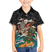 Personalized Japanese Koi Fish Ramen Family Matching Mermaid Dress and Hawaiian Shirt Tiki Surfing Wagara Hibiscus Pattern