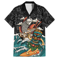 Personalized Japanese Koi Fish Ramen Family Matching Puletasi and Hawaiian Shirt Tiki Surfing Wagara Hibiscus Pattern LT9 Dad's Shirt - Short Sleeve Black - Polynesian Pride