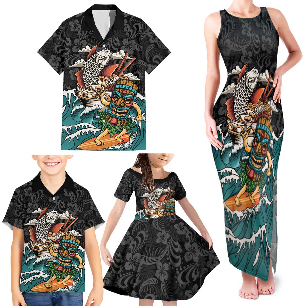 Personalized Japanese Koi Fish Ramen Family Matching Tank Maxi Dress and Hawaiian Shirt Tiki Surfing Wagara Hibiscus Pattern LT9 - Polynesian Pride
