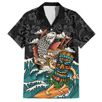 Personalized Japanese Koi Fish Ramen Hawaiian Shirt Tiki Surfing Wagara Hibiscus Pattern LT9 Black - Polynesian Pride