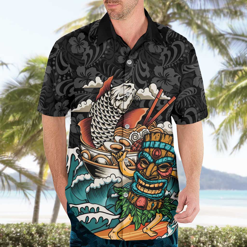 Personalized Japanese Koi Fish Ramen Hawaiian Shirt Tiki Surfing Wagara Hibiscus Pattern LT9 - Polynesian Pride