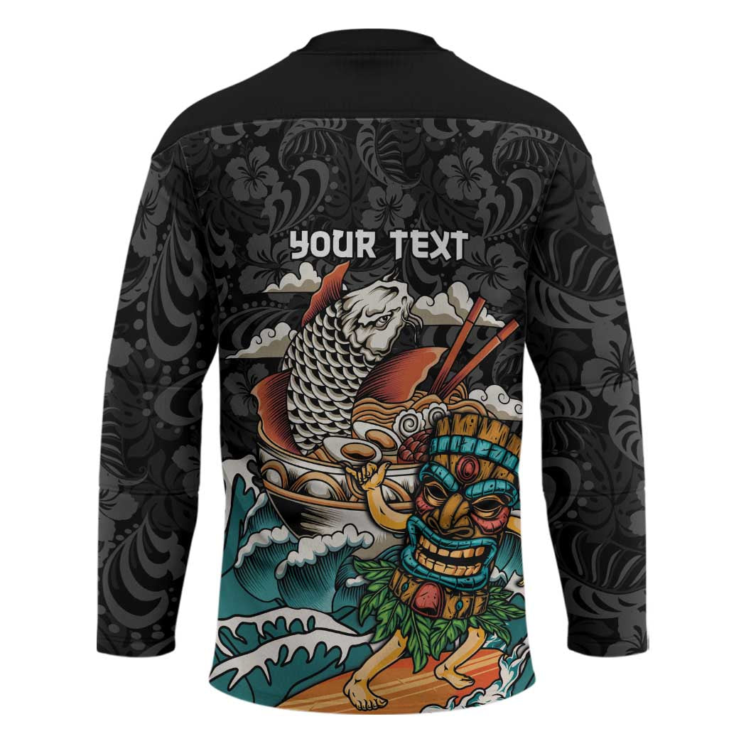 Personalized Japanese Koi Fish Ramen Hockey Jersey Tiki Surfing Wagara Hibiscus Pattern LT9 - Polynesian Pride