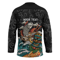 Personalized Japanese Koi Fish Ramen Hockey Jersey Tiki Surfing Wagara Hibiscus Pattern LT9 - Polynesian Pride