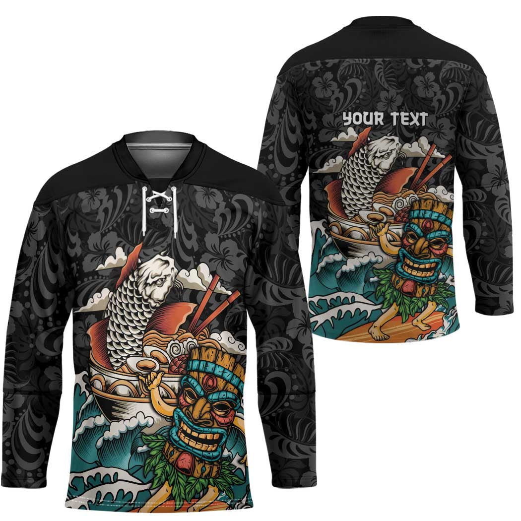 Personalized Japanese Koi Fish Ramen Hockey Jersey Tiki Surfing Wagara Hibiscus Pattern LT9 - Polynesian Pride