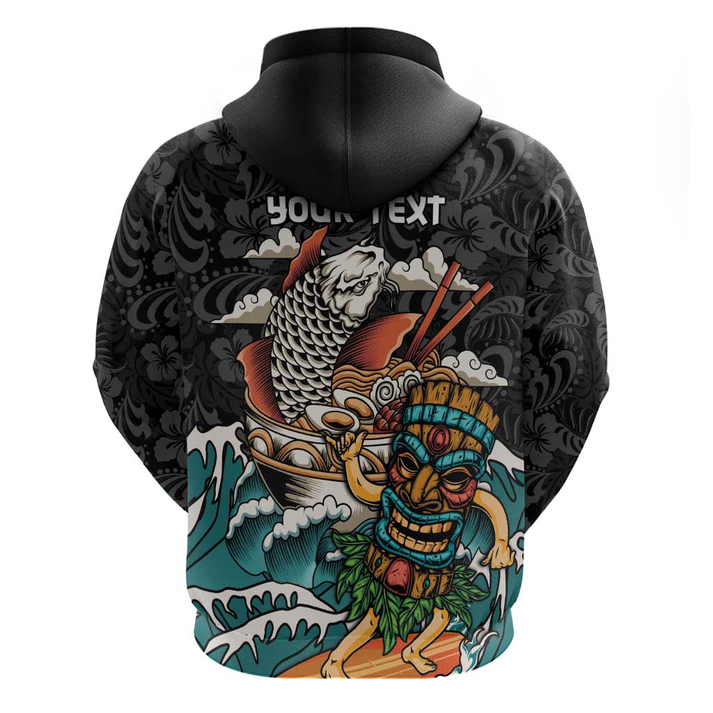Personalized Japanese Koi Fish Ramen Hoodie Tiki Surfing Wagara Hibiscus Pattern LT9 - Polynesian Pride