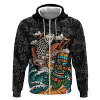 Personalized Japanese Koi Fish Ramen Hoodie Tiki Surfing Wagara Hibiscus Pattern LT9 Zip Hoodie Black - Polynesian Pride