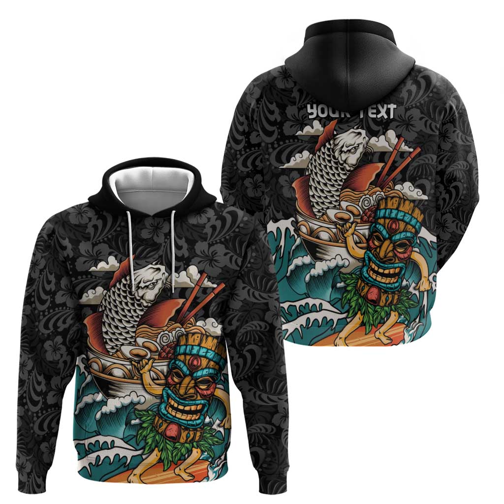 Personalized Japanese Koi Fish Ramen Hoodie Tiki Surfing Wagara Hibiscus Pattern LT9 - Polynesian Pride