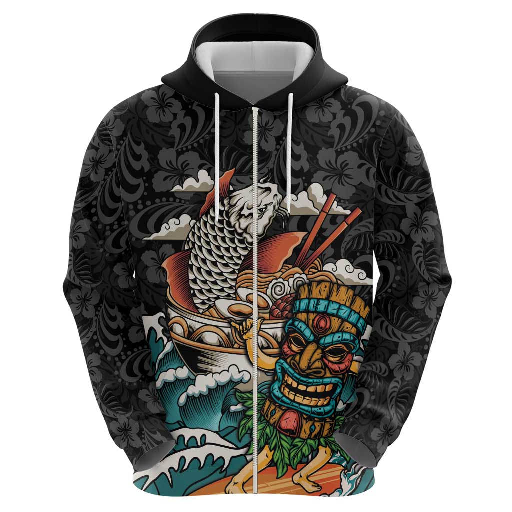 Personalized Japanese Koi Fish Ramen Hoodie Tiki Surfing Wagara Hibiscus Pattern LT9 - Polynesian Pride