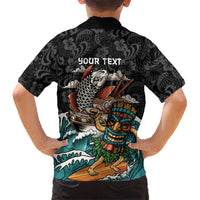 Personalized Japanese Koi Fish Ramen Kid Hawaiian Shirt Tiki Surfing Wagara Hibiscus Pattern LT9 - Polynesian Pride
