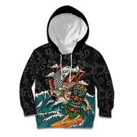 Personalized Japanese Koi Fish Ramen Kid Hoodie Tiki Surfing Wagara Hibiscus Pattern LT9 Hoodie Black - Polynesian Pride