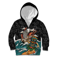 Personalized Japanese Koi Fish Ramen Kid Hoodie Tiki Surfing Wagara Hibiscus Pattern LT9 Zip Hoodie Black - Polynesian Pride