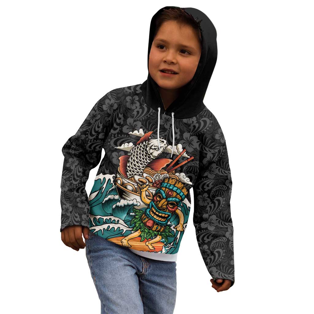 Personalized Japanese Koi Fish Ramen Kid Hoodie Tiki Surfing Wagara Hibiscus Pattern LT9 - Polynesian Pride