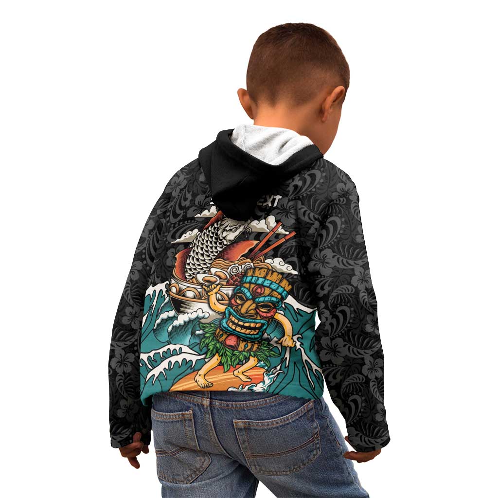 Personalized Japanese Koi Fish Ramen Kid Hoodie Tiki Surfing Wagara Hibiscus Pattern LT9 - Polynesian Pride