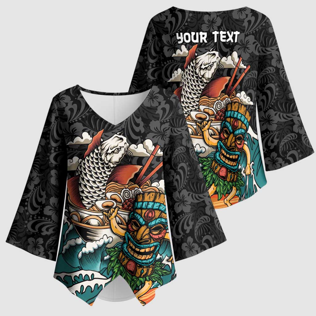 Personalized Japanese Koi Fish Ramen Kimono Sleeve Blouse Tiki Surfing Wagara Hibiscus Pattern LT9 - Polynesian Pride