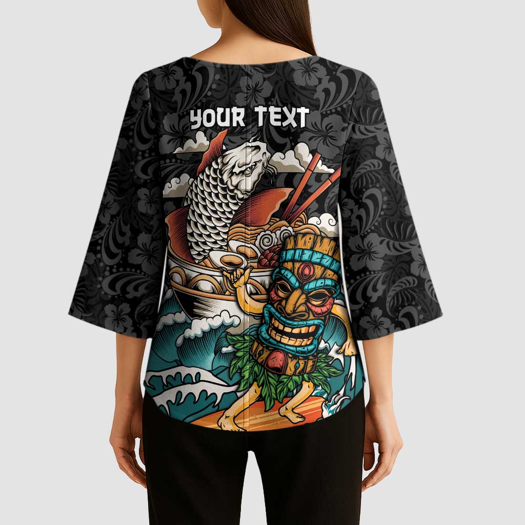 Personalized Japanese Koi Fish Ramen Kimono Sleeve Blouse Tiki Surfing Wagara Hibiscus Pattern LT9 - Polynesian Pride