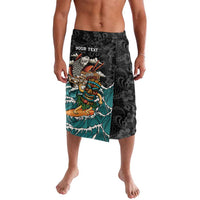 Personalized Japanese Koi Fish Ramen Lavalava Tiki Surfing Wagara Hibiscus Pattern LT9 Black - Polynesian Pride
