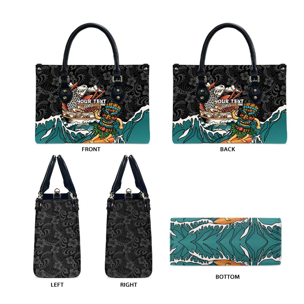 Personalized Japanese Koi Fish Ramen Leather Bag Tiki Surfing Wagara Hibiscus Pattern LT9 - Polynesian Pride