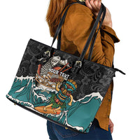 Personalized Japanese Koi Fish Ramen Leather Tote Bag Tiki Surfing Wagara Hibiscus Pattern LT9 - Polynesian Pride