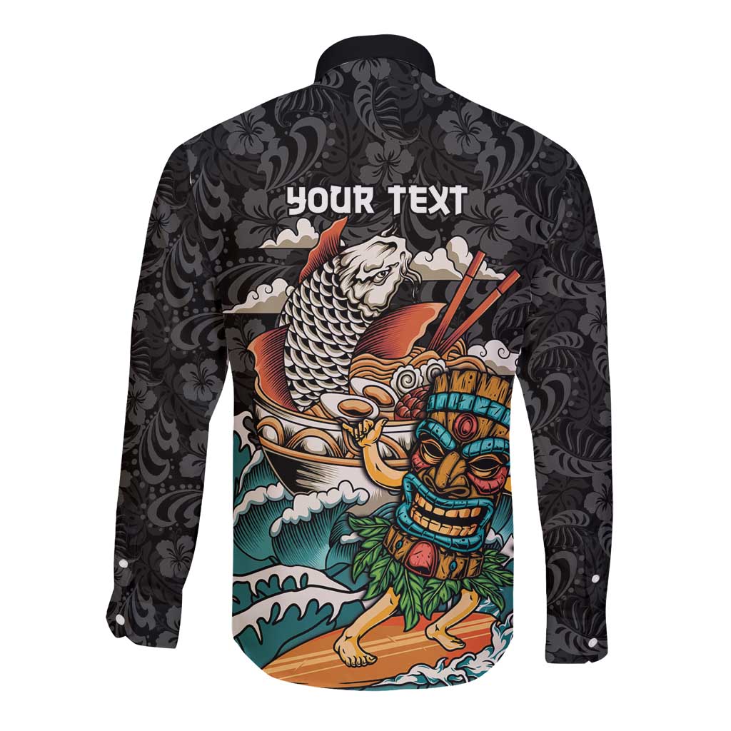 Personalized Japanese Koi Fish Ramen Long Sleeve Button Shirt Tiki Surfing Wagara Hibiscus Pattern LT9 - Polynesian Pride