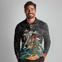 Personalized Japanese Koi Fish Ramen Long Sleeve Polo Shirt Tiki Surfing Wagara Hibiscus Pattern LT9 - Polynesian Pride