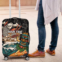 Personalized Japanese Koi Fish Ramen Luggage Cover Tiki Surfing Wagara Hibiscus Pattern LT9 Black - Polynesian Pride