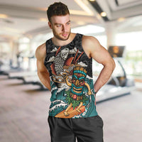 Personalized Japanese Koi Fish Ramen Men Tank Top Tiki Surfing Wagara Hibiscus Pattern LT9 Black - Polynesian Pride