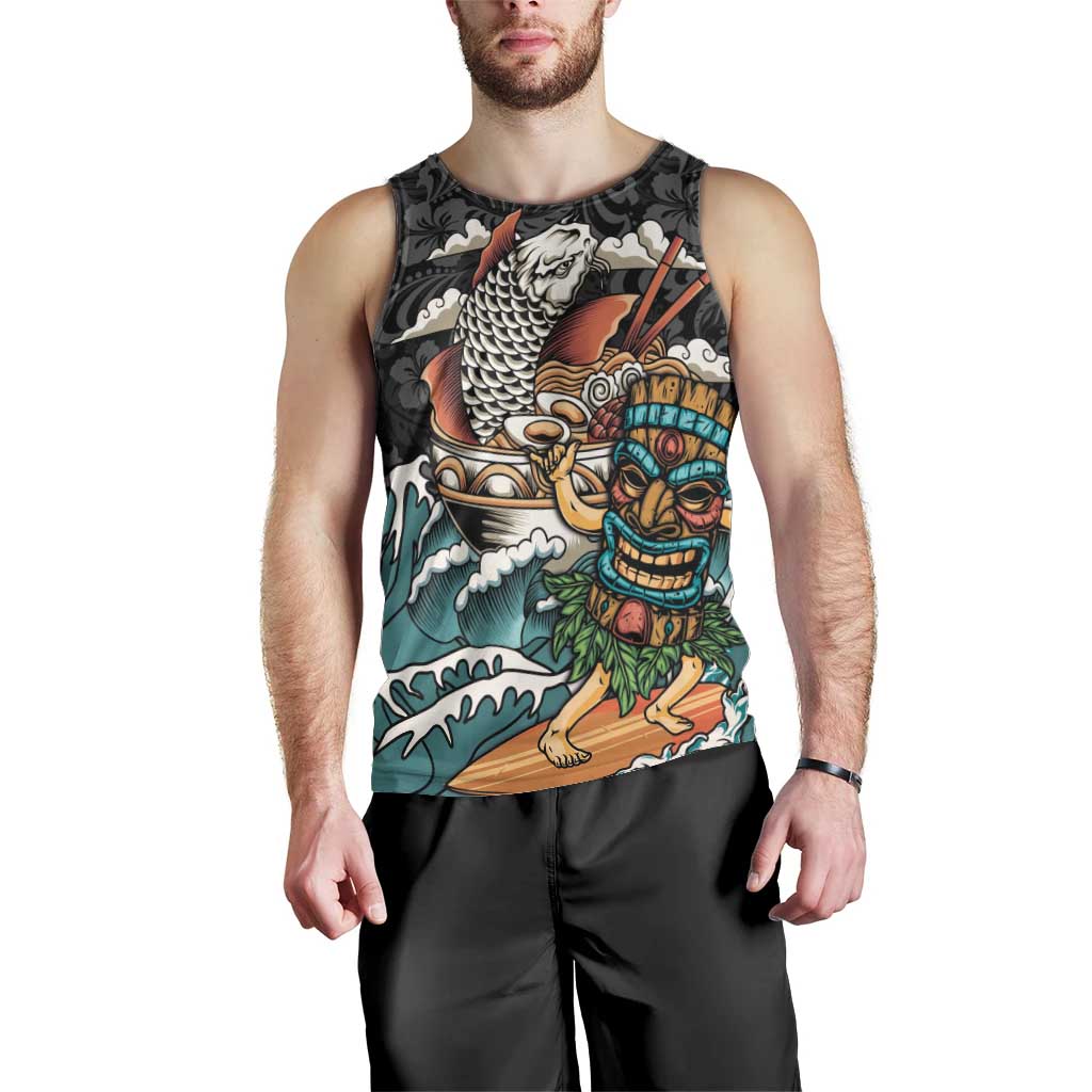 Personalized Japanese Koi Fish Ramen Men Tank Top Tiki Surfing Wagara Hibiscus Pattern LT9 - Polynesian Pride