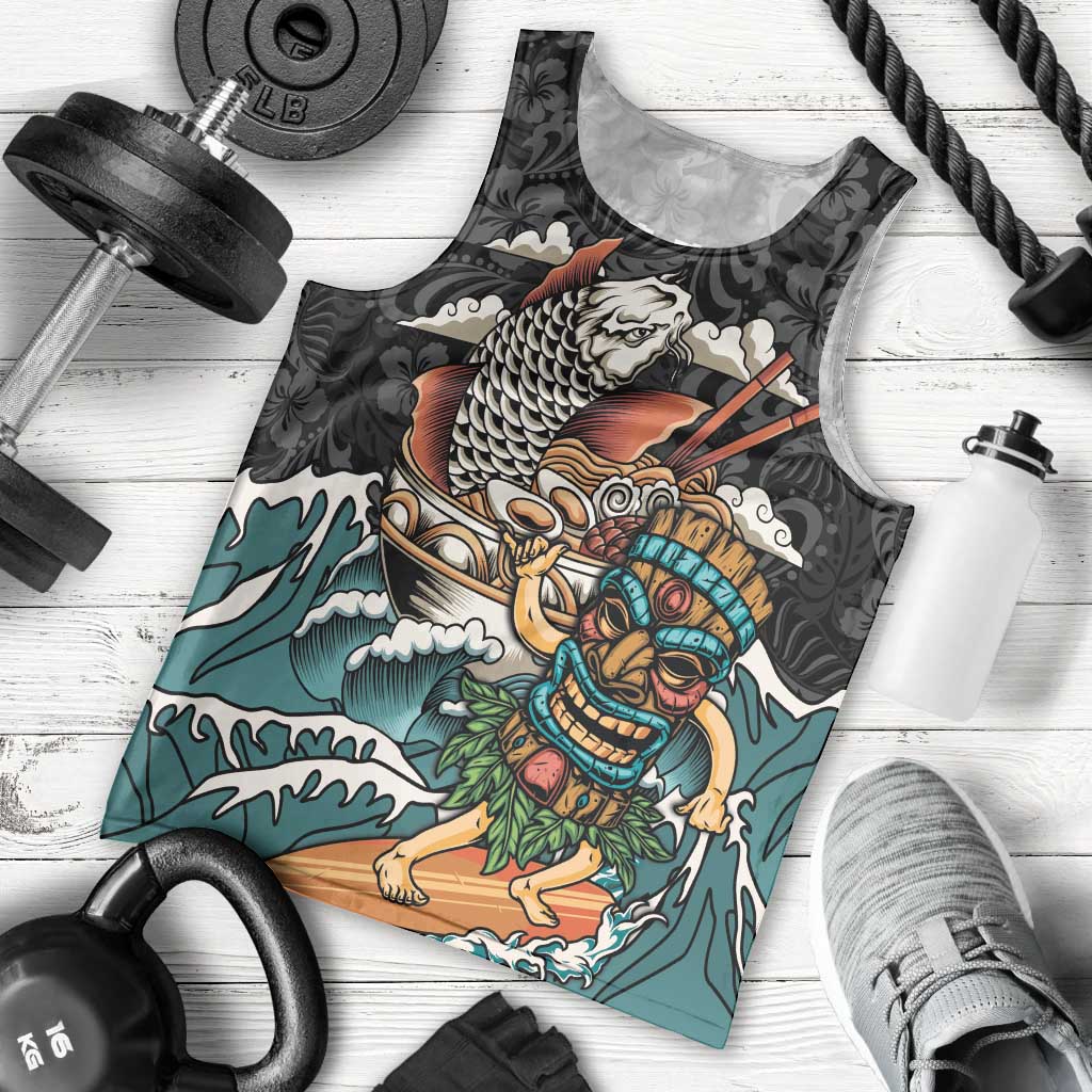 Personalized Japanese Koi Fish Ramen Men Tank Top Tiki Surfing Wagara Hibiscus Pattern LT9 - Polynesian Pride