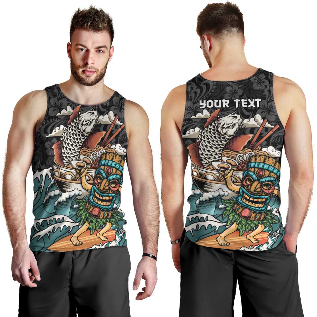 Personalized Japanese Koi Fish Ramen Men Tank Top Tiki Surfing Wagara Hibiscus Pattern LT9 - Polynesian Pride