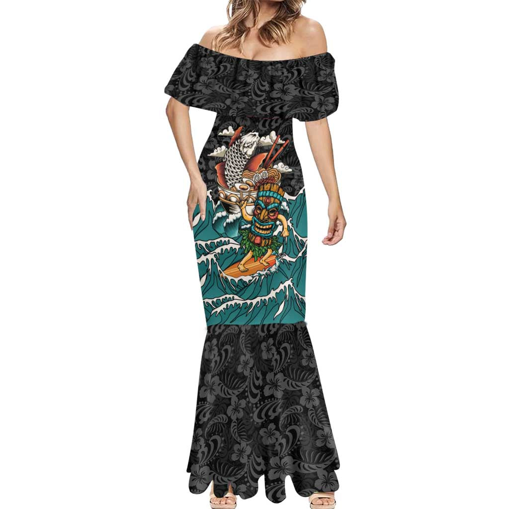Personalized Japanese Koi Fish Ramen Mermaid Dress Tiki Surfing Wagara Hibiscus Pattern LT9 - Polynesian Pride