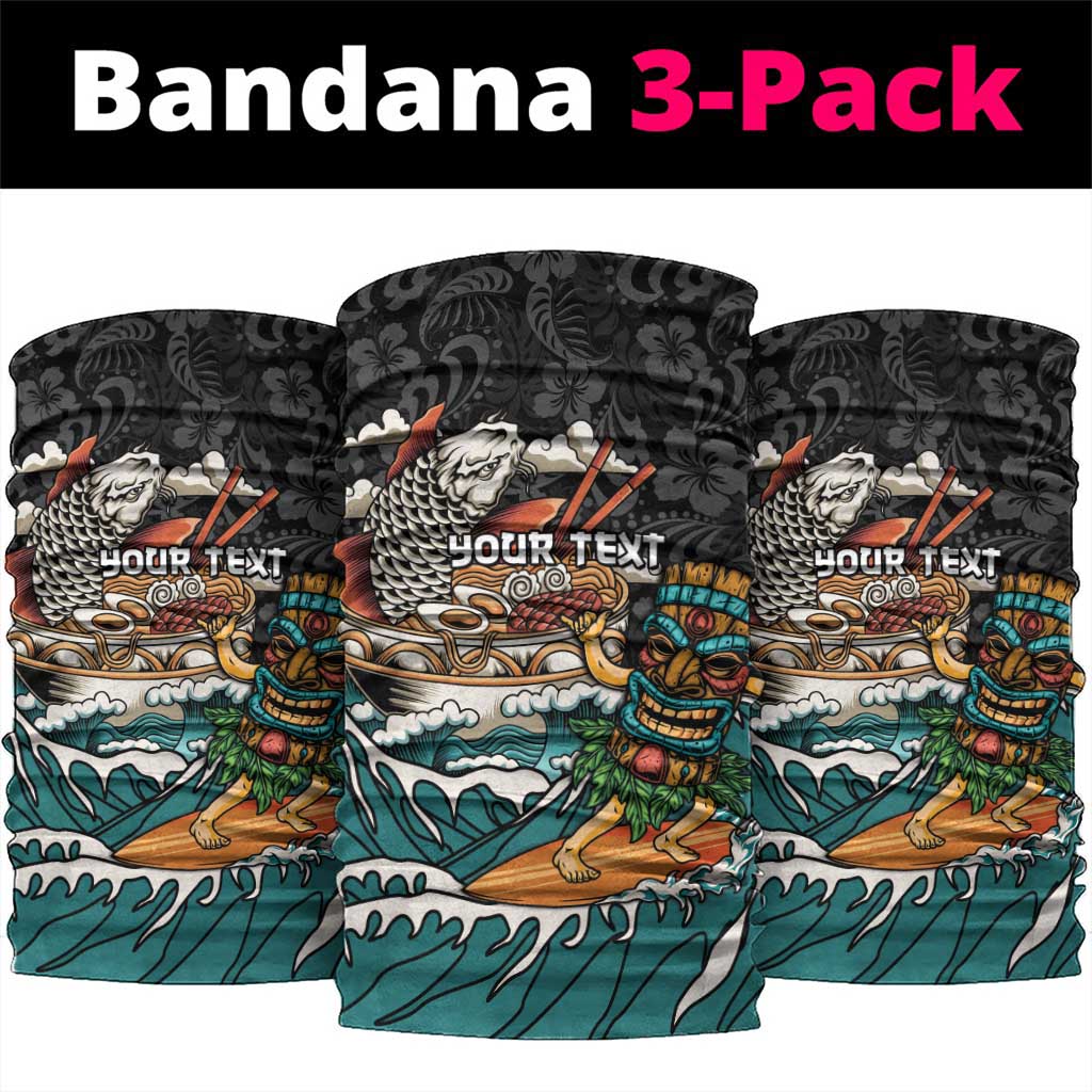 Personalized Japanese Koi Fish Ramen Neck Gaiter Tiki Surfing Wagara Hibiscus Pattern LT9 package One Size: 25*50cm Black - Polynesian Pride