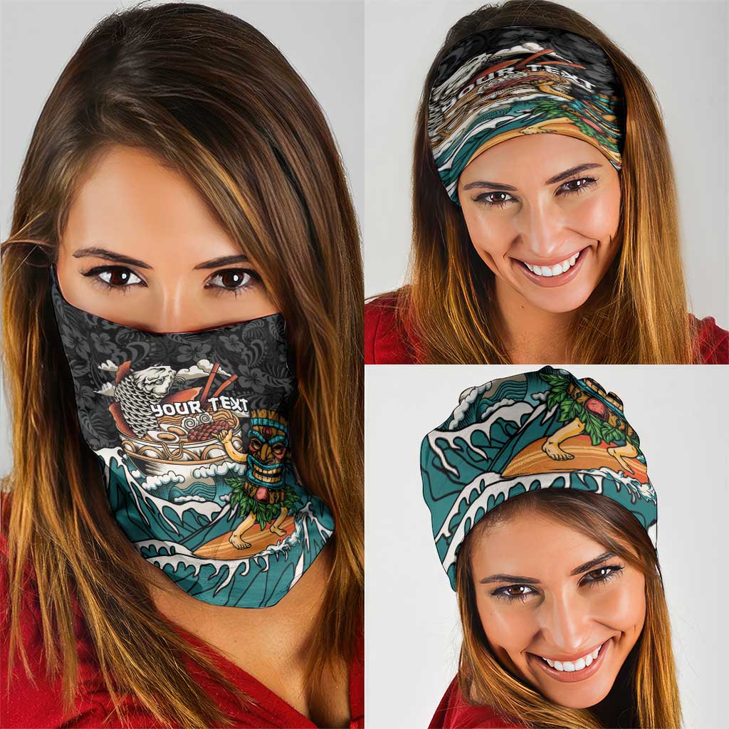 Personalized Japanese Koi Fish Ramen Neck Gaiter Tiki Surfing Wagara Hibiscus Pattern LT9 - Polynesian Pride